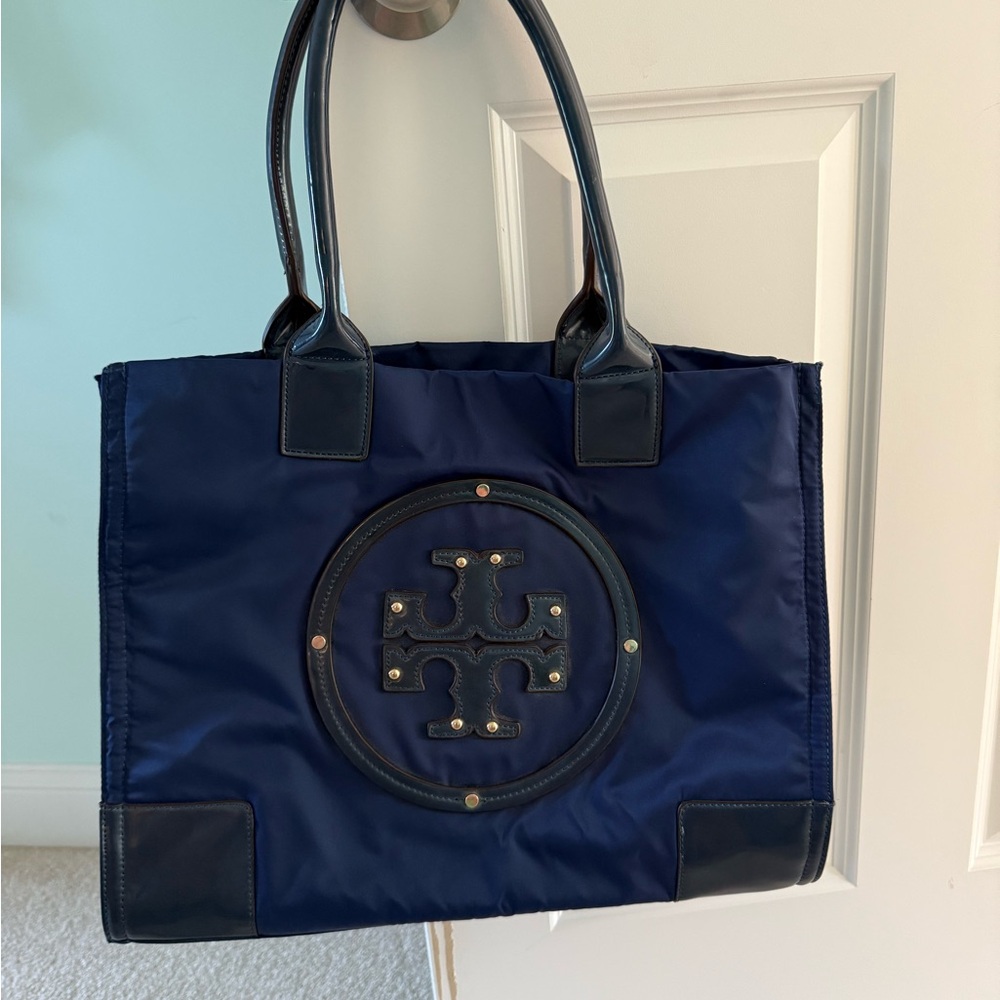 Tory Burch Navy Blue Tote with Iconic Emblem